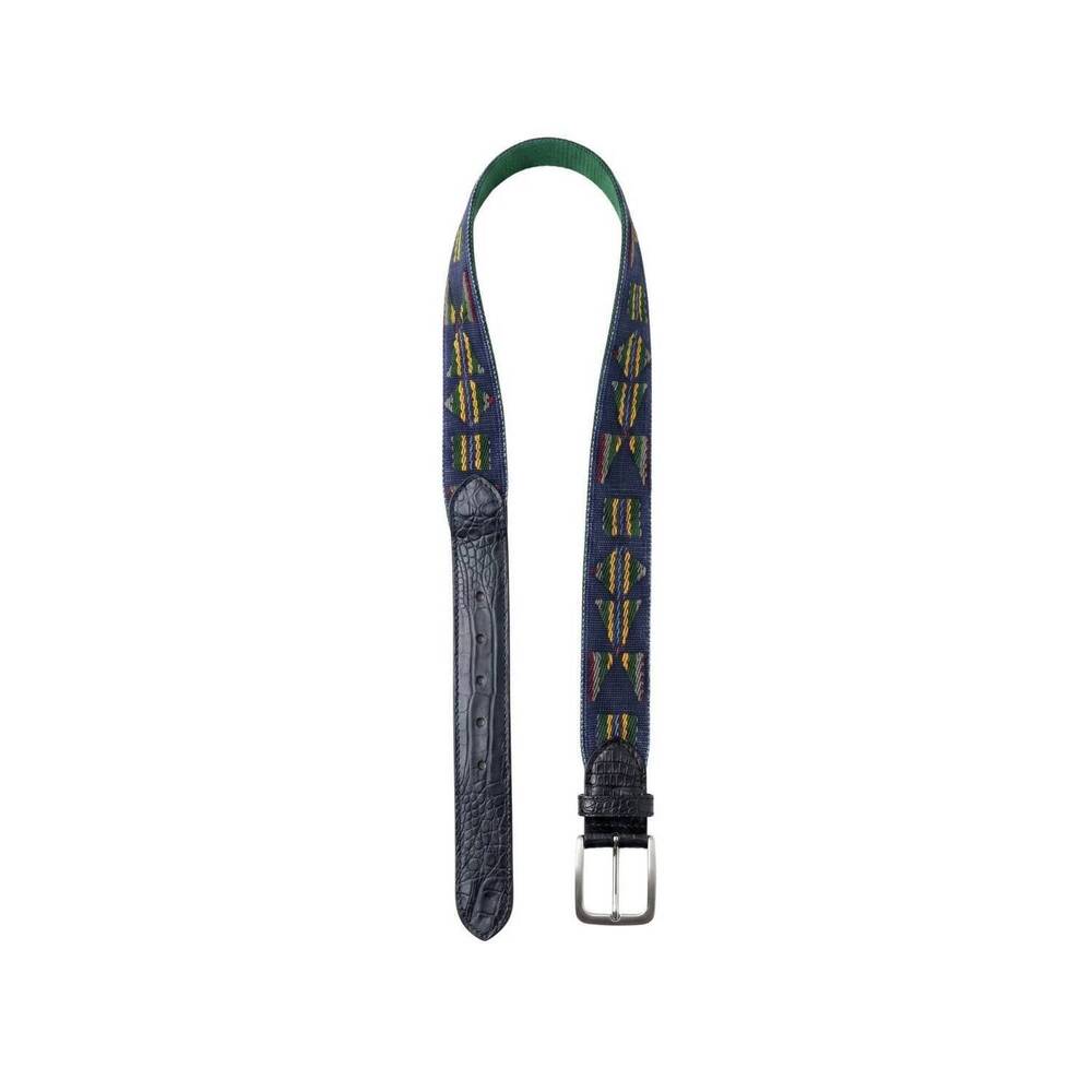 NEW W. KLEINBERG men's aztec needlepoint belt in blue